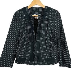 Cabi Open Front Blazer Crop Jacket Polka Dot Ribbon Trim Career Casual - 10